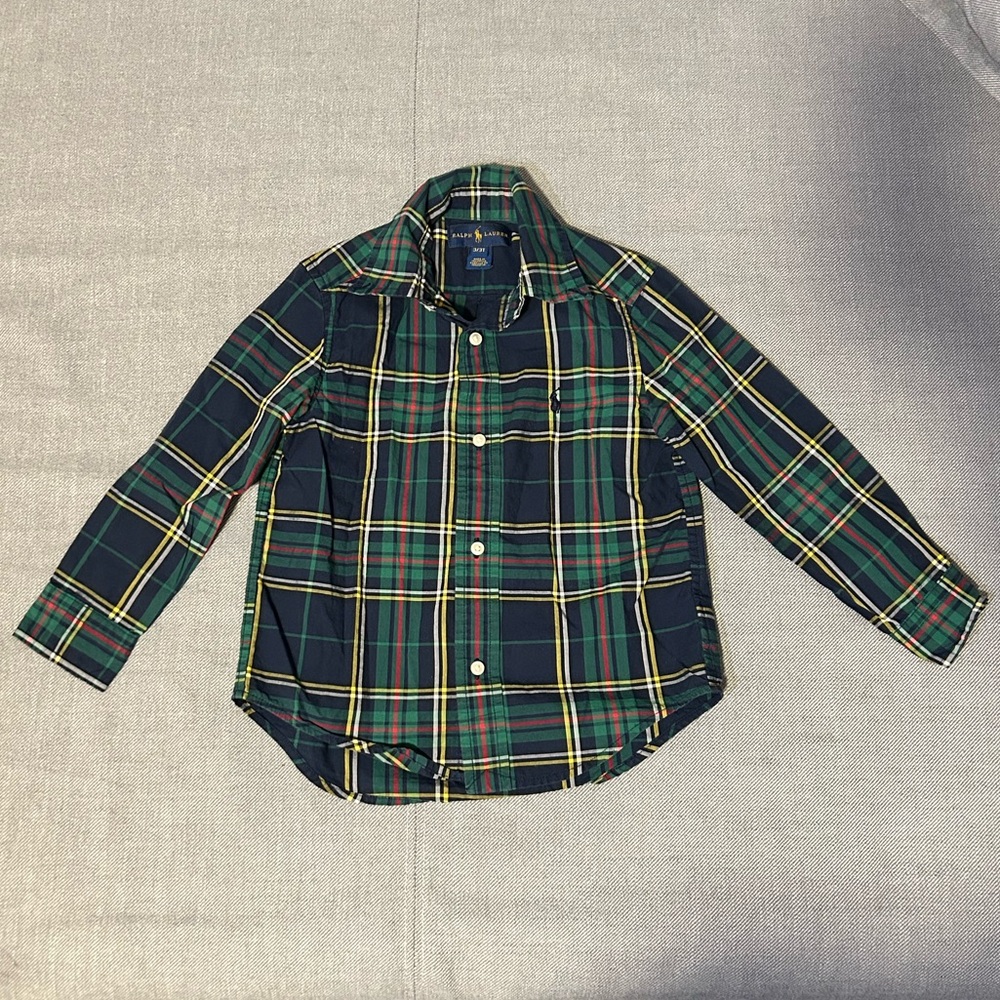 Ralph Lauren Kids 3T Plaid Shirt - Green and Red, Holiday Christmas